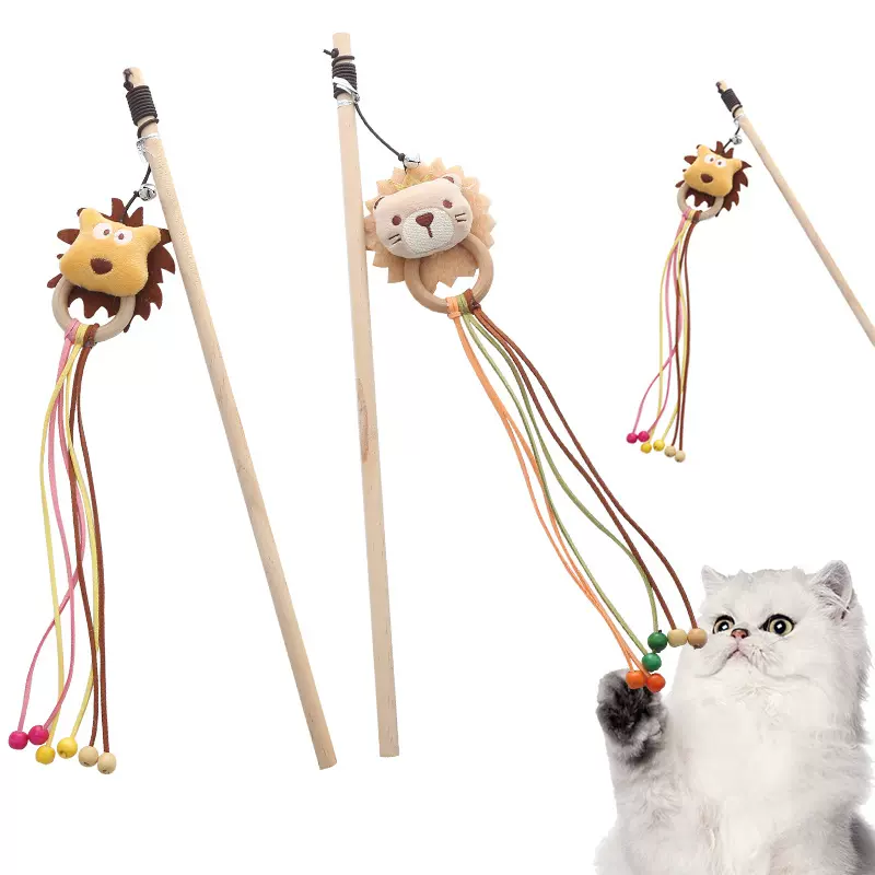 宠物用品批发毛绒木杆逗猫棒狮子狗狗造型猫咪玩具自嗨互动猫玩具