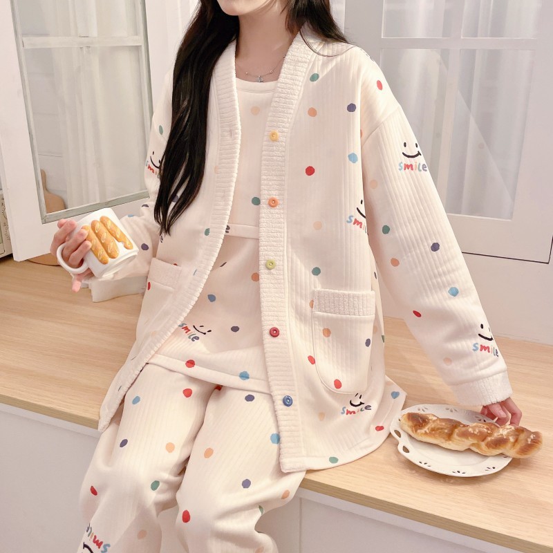 春秋冬季三件套空气棉产后喂奶哺乳月子服怀孕期加厚保暖孕妇睡衣|undefined