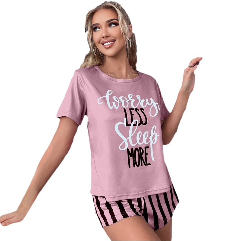 Pijamas europeos y americanos de verano para mujer, pantalones cortos a rayas de manga corta de dos piezas, traje informal para mujer, ropa para el hogar L0083, lujo accesible