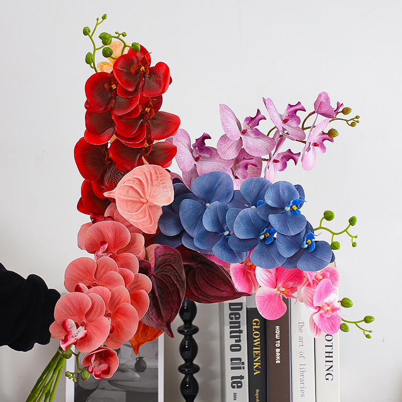 Siete colores cordier flores de Año Nuevo barril de bendición material de combinación impresión 3D mariposa orquídea de palma roja accesorios de flores de Año Nuevo material de arte floral
