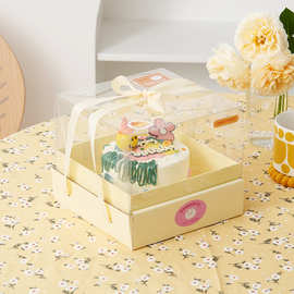 网红烘焙4寸女神节教师节蛋糕盒6寸透明生日蛋糕包装盒子高级绑带