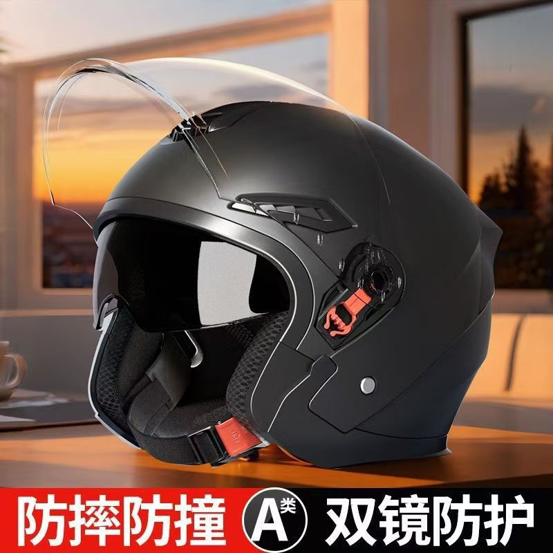 Casco de vehículo eléctrico para hombres y mujeres, doble espejo de invierno, medio casco caliente, sombrero de motocicleta universal de cuatro estaciones