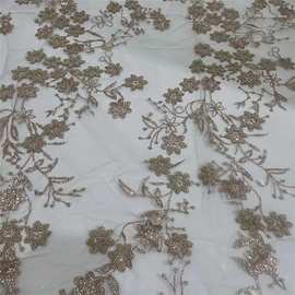 外贸撒洒珠子金粉高闪银发泡工艺婚纱晚礼服辅料立体花边面料厂家