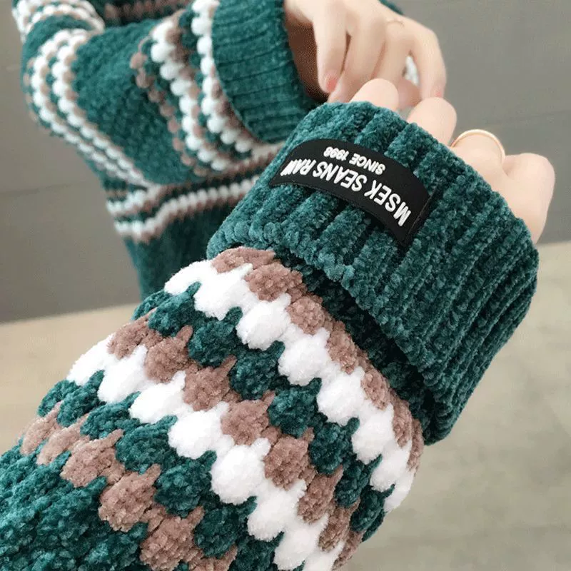 2024 осень и зима корейская студентка моды дикий свитер женский высокий воротник новый свободный вязаный свитер женский