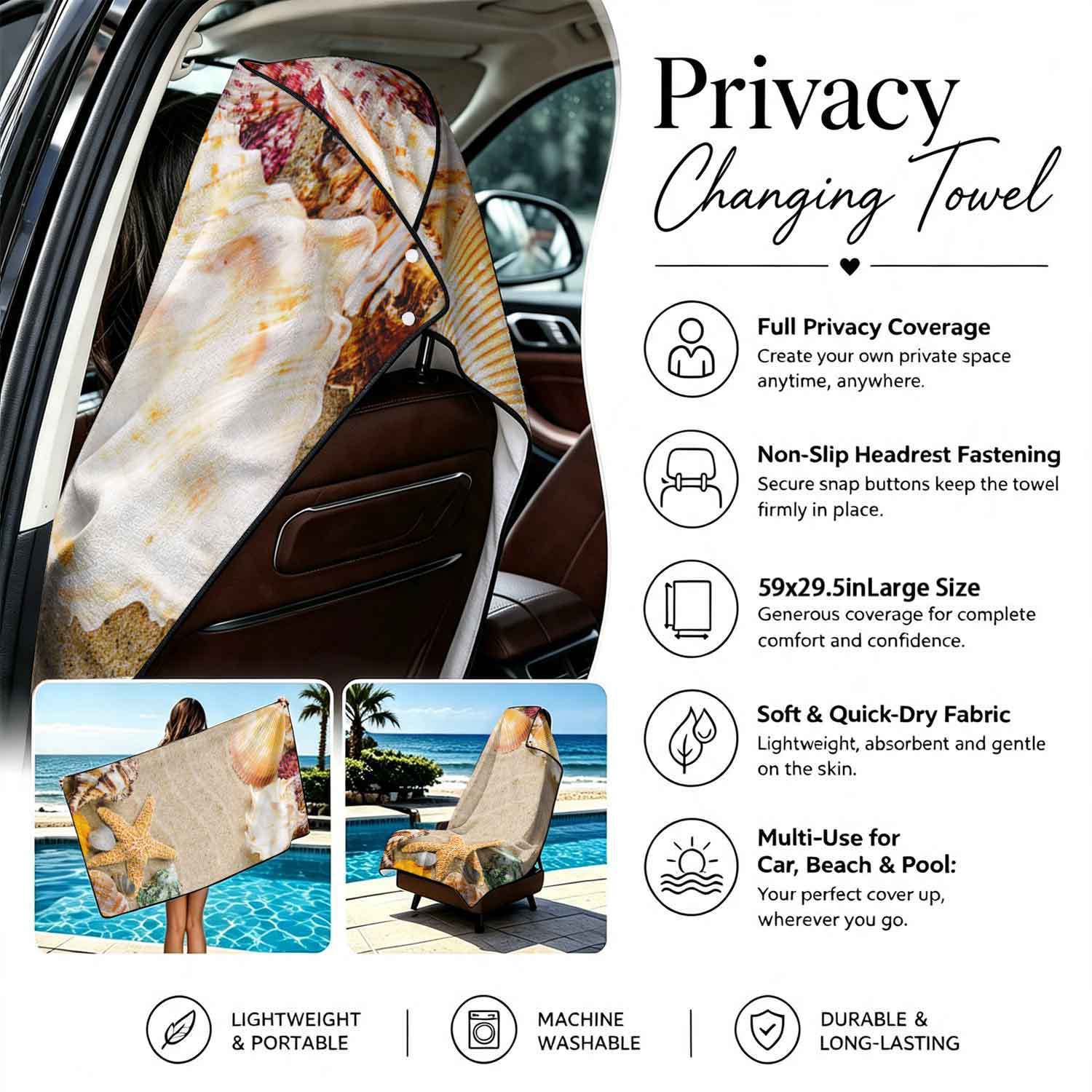 Summer bath towel and car seat cover 2-in-1, ultra-fine fiber outdoor beach and car dual-use universal seat cushion