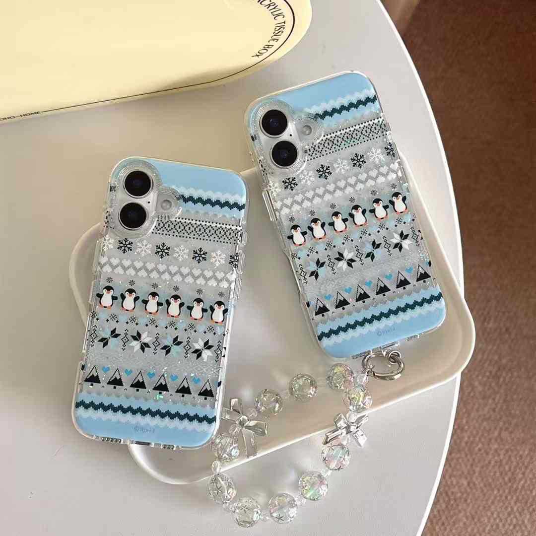 Ins lindo copo de nieve pequeño pingüino adecuado 16ProMax funda para teléfono móvil 14 Apple 15 femenino 13 cadena iphone16P