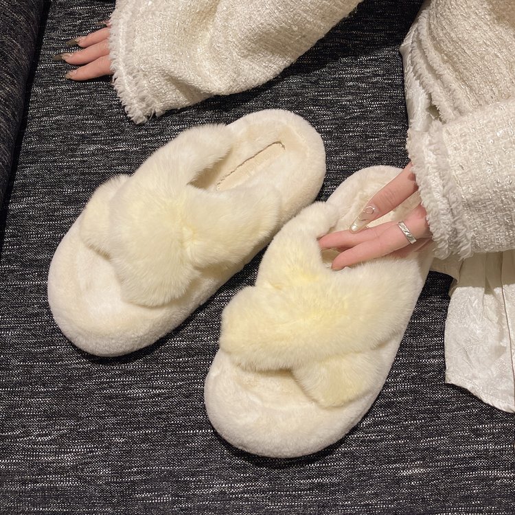 本物の毛皮を使用したダブルストラップのファーサンダル、女性用、厚底、フラット、ファー付きスリッパ、2025年秋冬新作、卸売|undefined