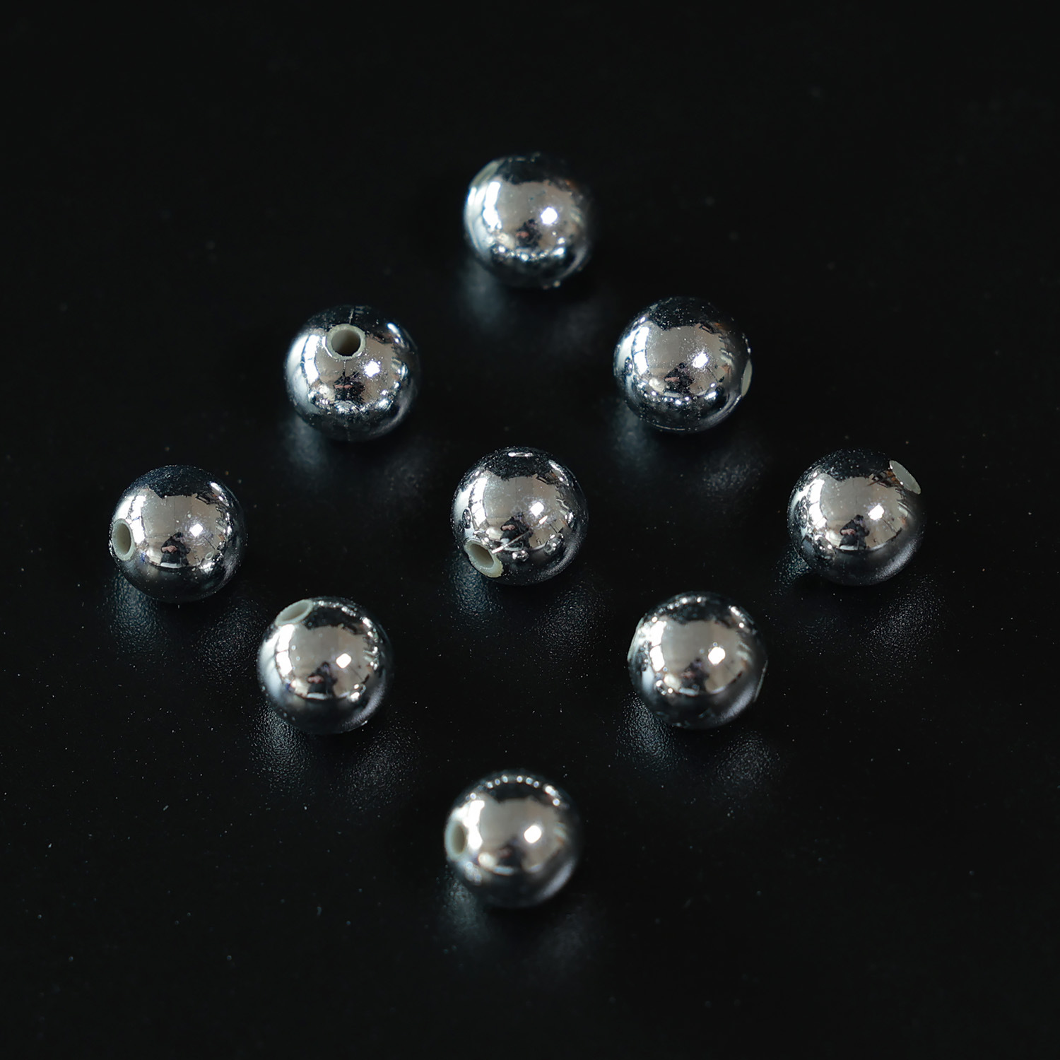 电镀塑料3-10mm直孔珠单孔圆珠DIY帽盖装饰银色饰品配件手链材料