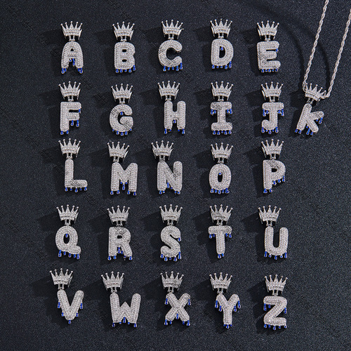 New European and American Crown-Clasp Drop-Shaped Letter Pendant—High-Quality Hip-Hop Necklace Pendant, Available for Direct Shipping