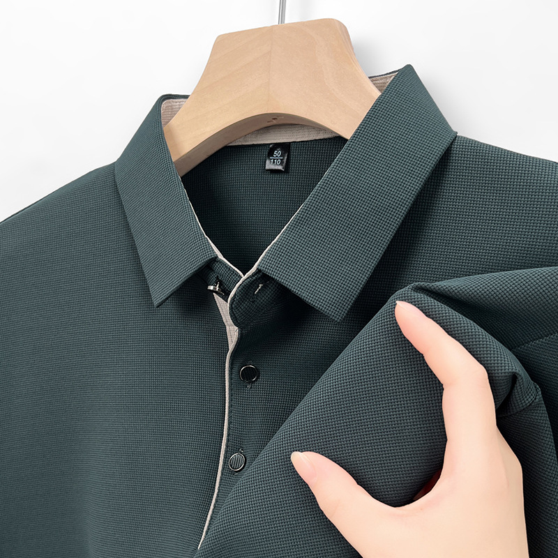 Langarm-Poloshirt für Herren, 2024 Frühling und Herbst Business-T-Shirt mit lockerem Kragen für Herren_voghion.com
