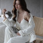 新款轻奢海岛绒睡衣女秋冬加绒加厚保暖豹纹印花家居服套装可外穿