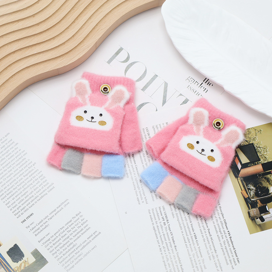Guantes de invierno de medio dedo para niños niños niños niños niñas estudiantes lindos guantes de peluche de dibujos animados