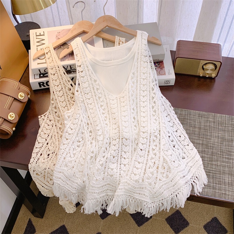 Summer Crochet Hollow-Out Knit Vest, New Korean Style Versatile Loose Sleeveless Camisole Top