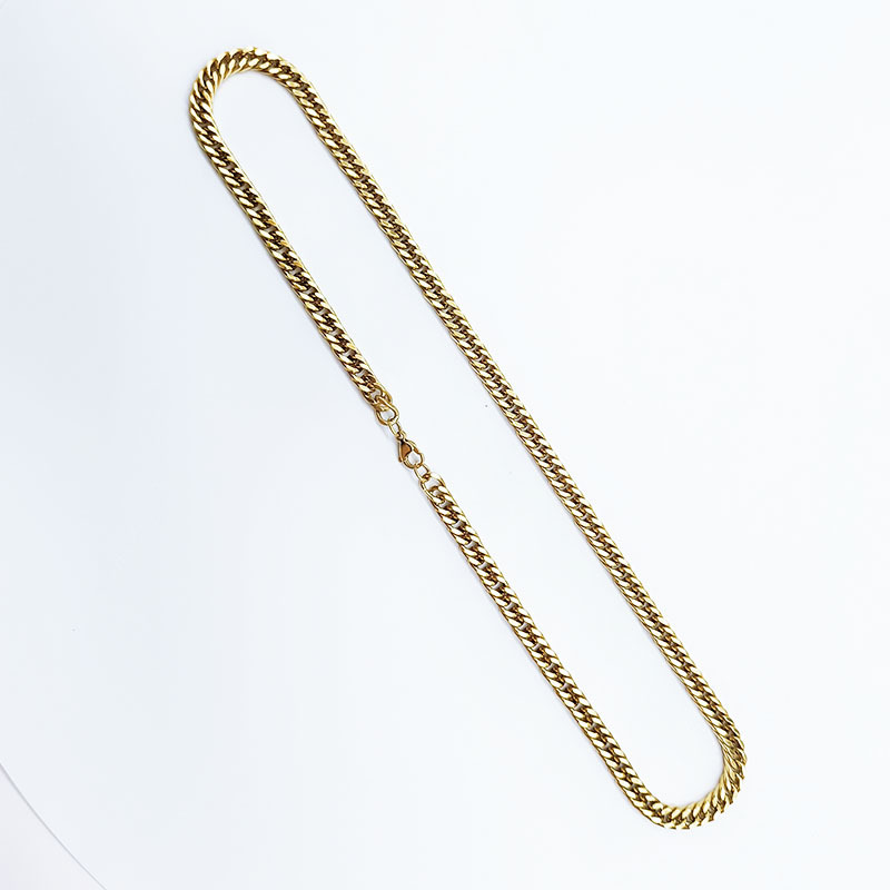 Oro inoxidable, tejido, doble botón, collar molido de cuatro lados, acero de titanio, cadena cubana gruesa y ancha, para hombre_voghion.com