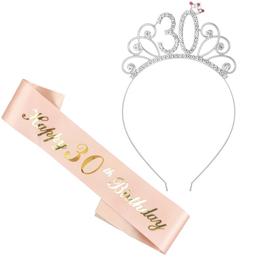 Amazon Party Birthday Crown Number Headband Etiquette Ribbon Rose Gold Birthday Birthday Strap Set