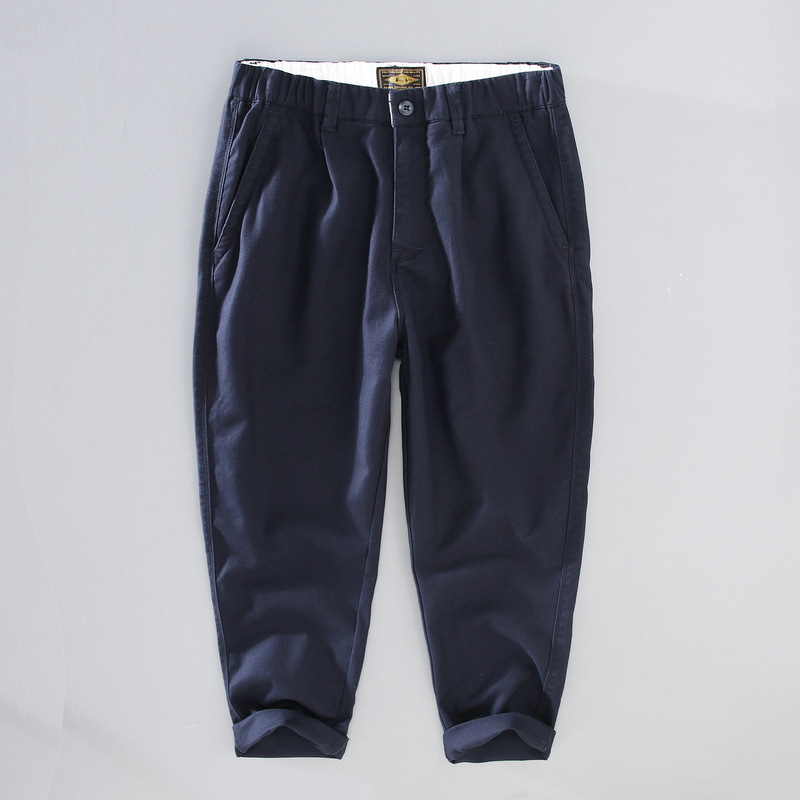 Men's cropped pants for spring and autumn, tapered slimming and elastic slim fit casual pants, Korean version versatile leg length pants_voghion.com