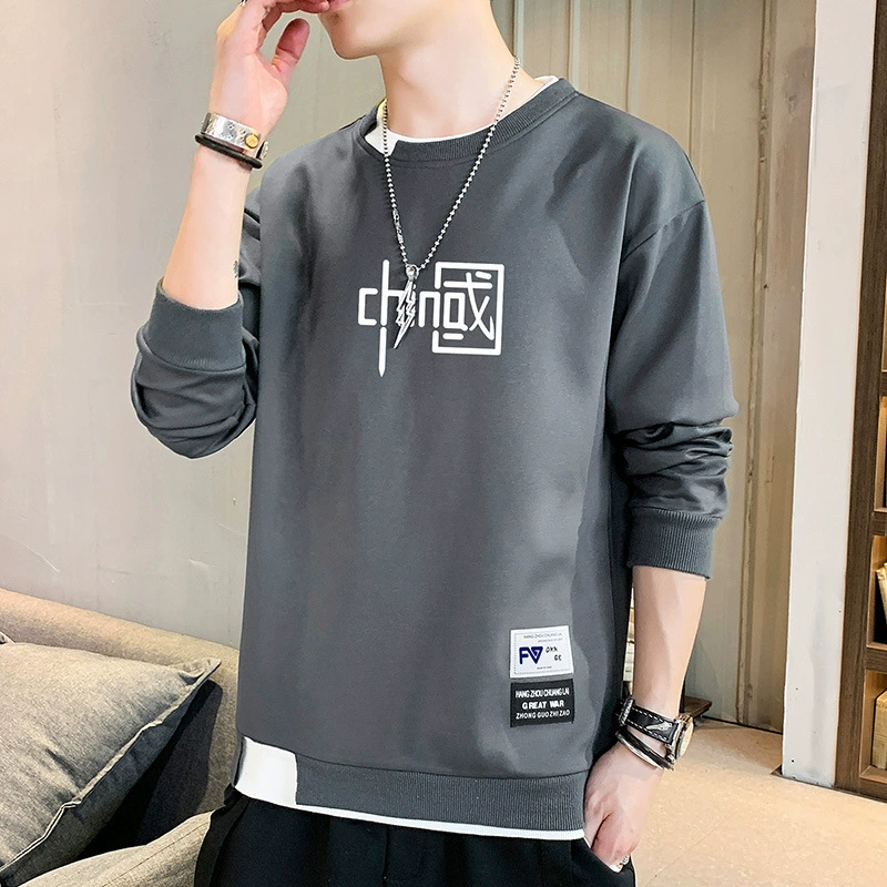 Круглый воротник свитер мужской весенний осенний новый национальный прилив свободный большой размер с длинными рукавами мужской гонконгский тренд без шляпы куртка