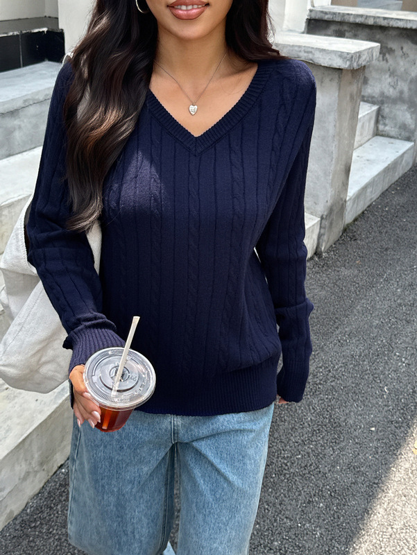 跨境欧美Y2K风高级V领毛织长袖上衣毛衣女装2025秋冬亚马逊独立站|undefined