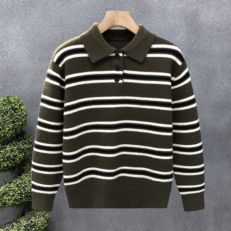 Polo camisa de punto a rayas suéter de hombre suéter de invierno y otoño comercio exterior al por mayor image 10