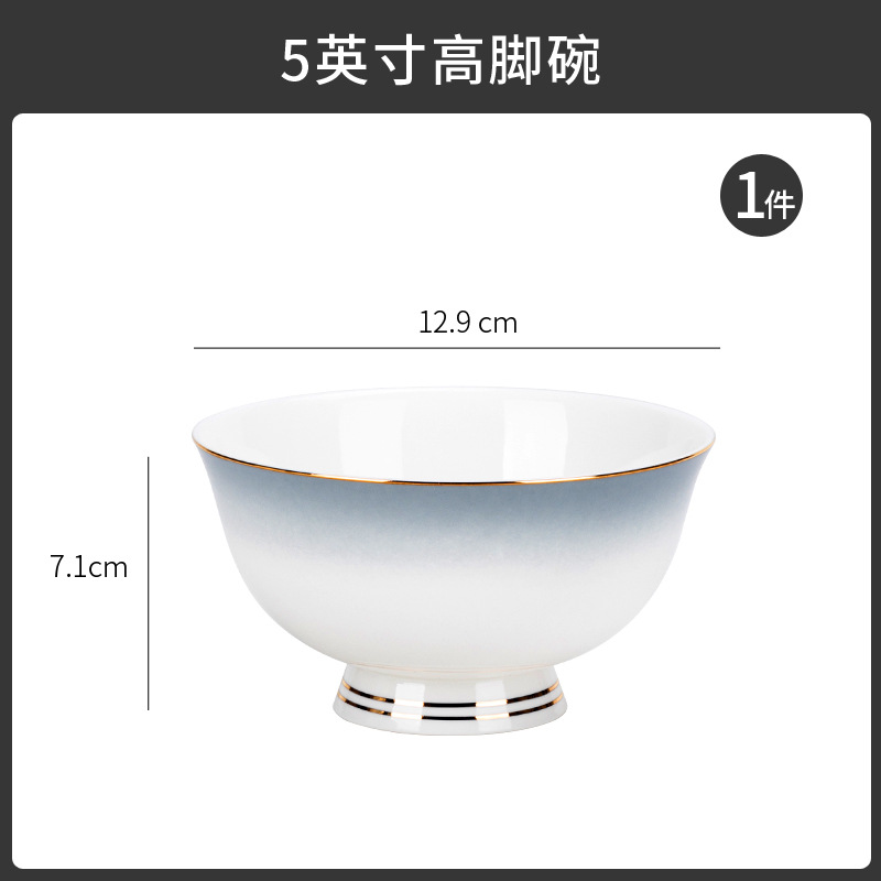 Tangshan tazón doméstico nuevo tazón de fideos hueso porcelana cubiertos sopa tazón de pintura dorado color gradiente puede microondas tazón de cerámica