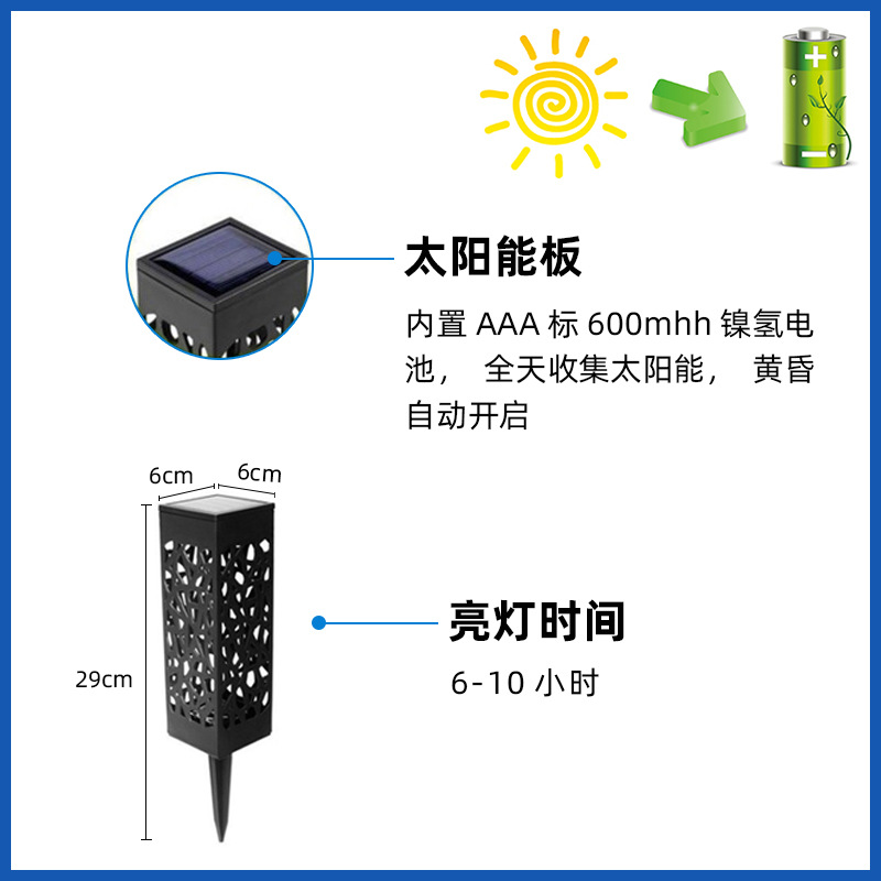 Lámpara solar para patio, lámpara hueca impermeable para exteriores, lámpara enchufable para camping, lámpara de iluminación para césped, lámpara solar