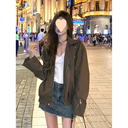 Leather Motorcycle Jacket for Women - Mahogany Color, Matte Finish, Spring and Autumn Korean Style, Retro, Loose and Versatile, Casual Biker Jacket