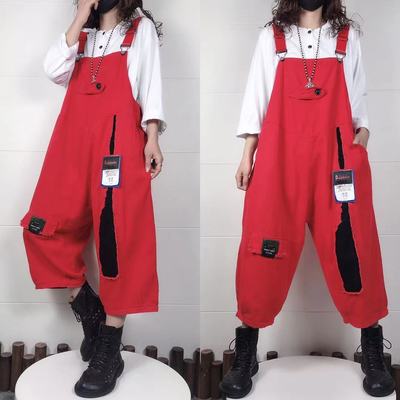 Spring and summer new pattern Large mm Easy Show thin Hit color stitching pocket rompers trousers Jumpsuits