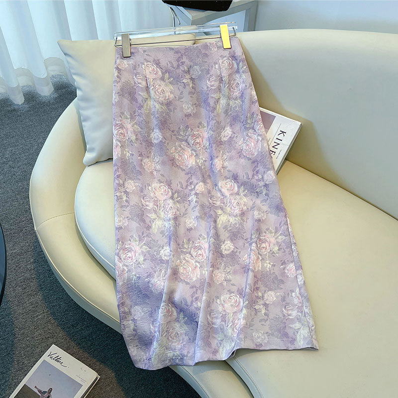 Acetate Satin Skirt for Women 2025 New Summer High Waist Hip Skirt Mid-Length Printed Slit One-Step Skirt Acetate Satin Skirt for Women 2025 New Summer High Waist Hip Skirt Mid-Length Printed Slit One-Step Skirt