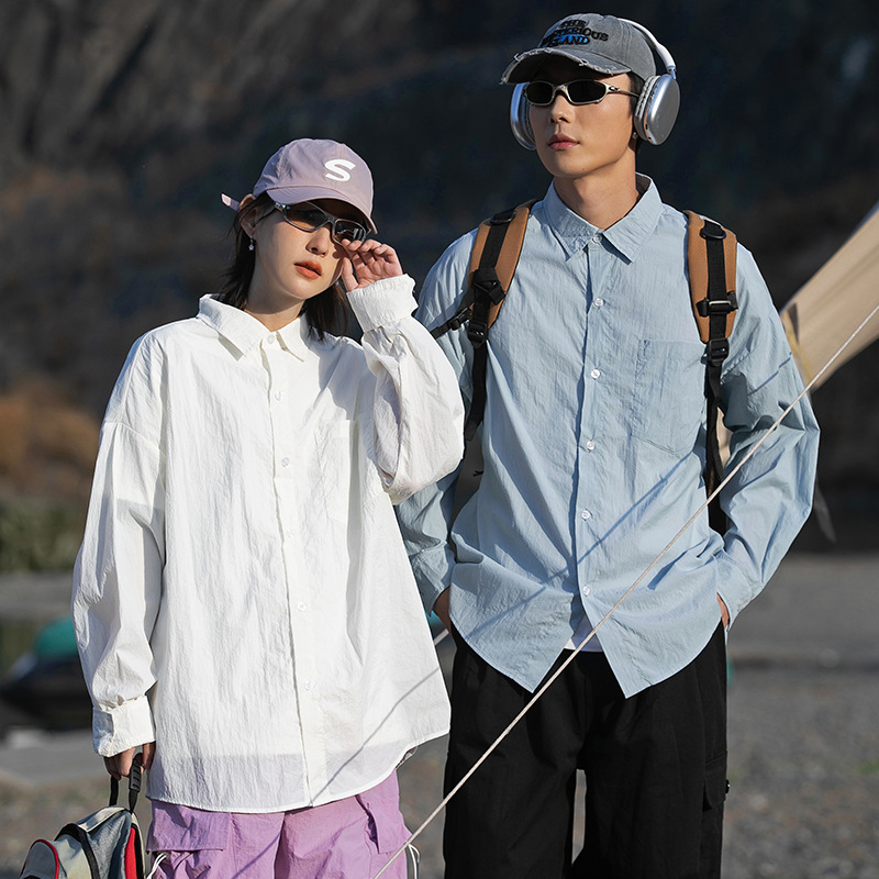 Trendy Brand Cool Street Style Outdoor Shirt with Collar, Ice-Feel Couple's Sun Protection Clothing 2880