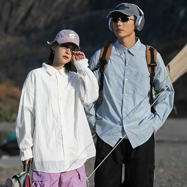 Trendy Brand Cool Street Style Outdoor Shirt with Collar, Ice-Feel Couple's Sun Protection Clothing 2880