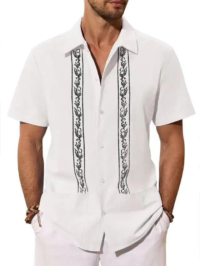 Camisas de encaje europeas y americanas de hombre transfronterizas Casual Cuba Camisas de manga corta Verano