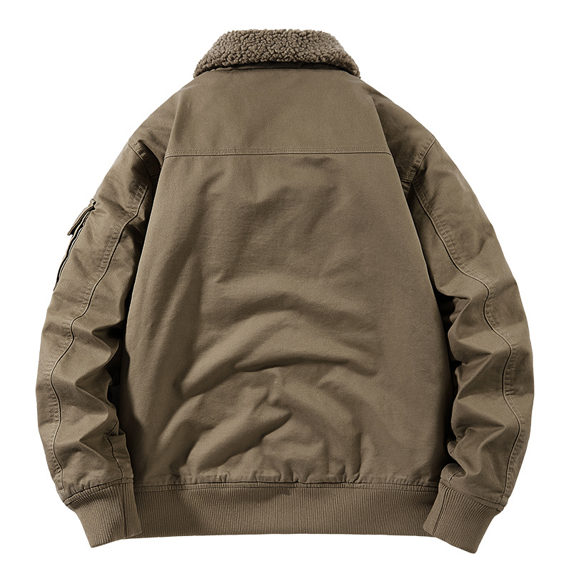 Men's Clothing New cotton washed lambskin jacket cotton clothing men's autumn and winter outdoor leisure high collar baseball jacket_voghion.com