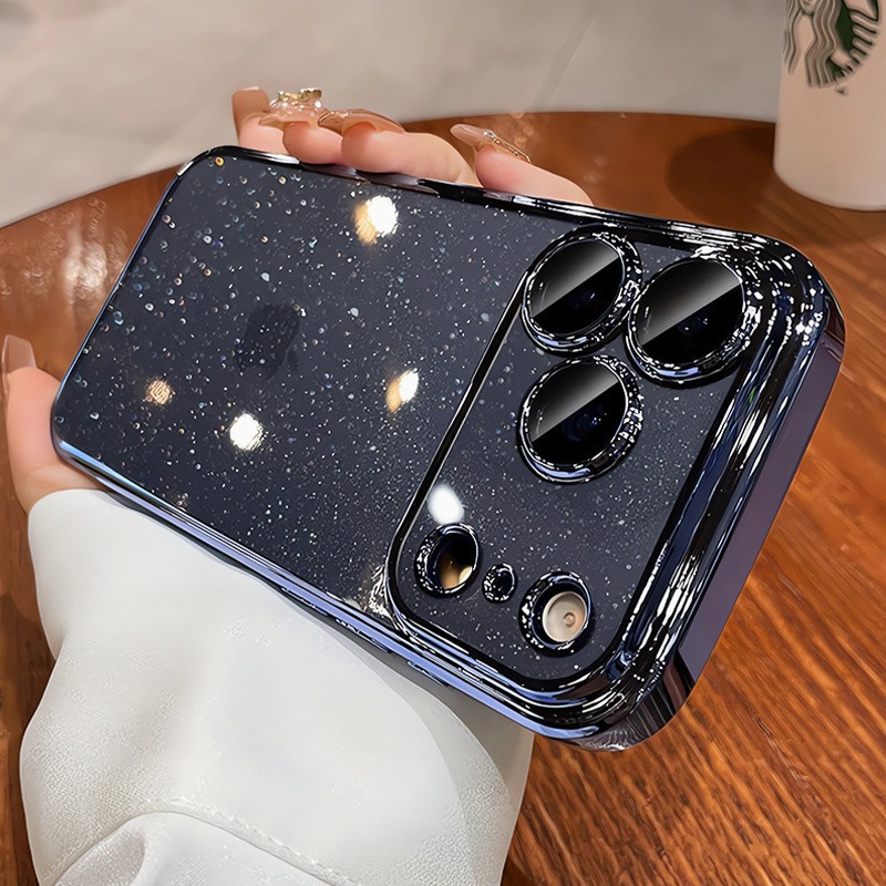 Funda para iPhone 17 Pro con purpurina estrellada galvanizada, compatible con Apple 16 con protector de lente, carcasa rígida de PC anticaídas
