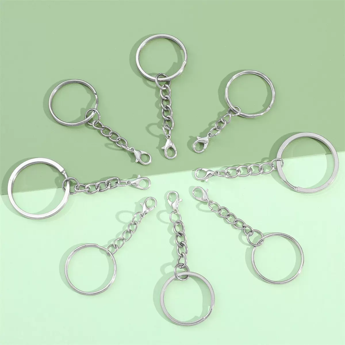 25钥匙圈带链条龙虾扣diy钥匙环扁平光圈挂件钥匙扣韩版钥匙圈