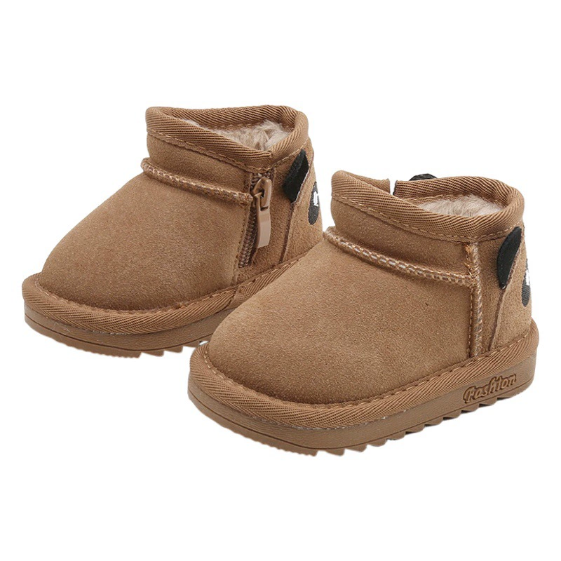 Новые осенне-зимние детские прогулочные ботинки на флисовой подкладке, теплые ботинки для мальчиков, хлопковые ботинки для девочек, детские замшевые кожаные сапоги для снега