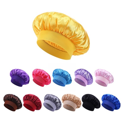 Sleep hat high elasticity headband bath cap solid color hair protection hat satin color chemotherapy hat wide brim