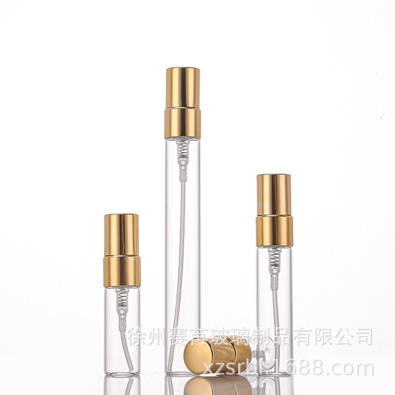 Botella de spray de perfume espesa en stock, muestra de perfume, botella de spray de alta gama de vidrio cosmético portátil