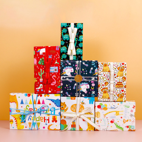 Manufacturers directly supply cartoon gift packaging paper copper plate paper printing birthday and Valentine's Day gift paper wholesale diy set