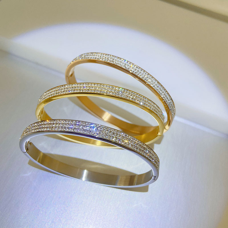 Bangle Classification Shiny Circle Titanium Steel Inlay Rhinestones Bangle