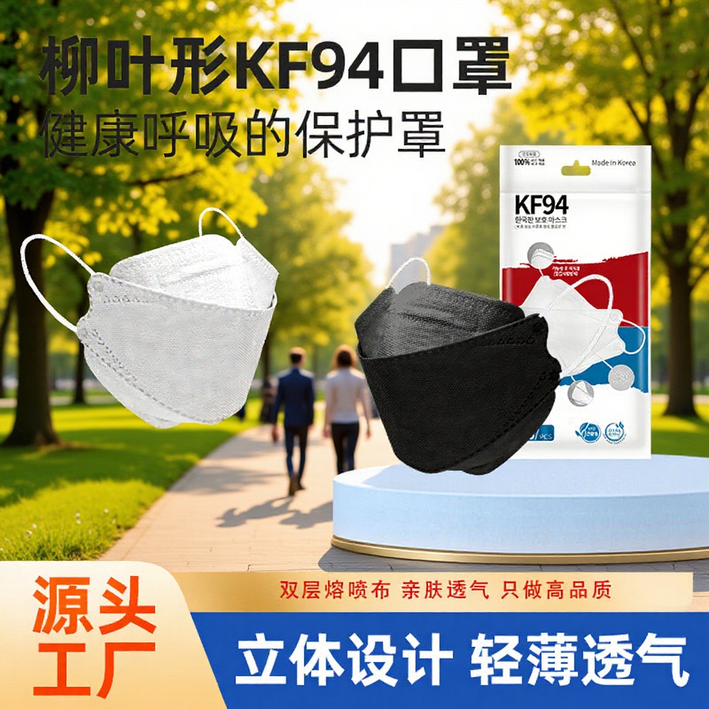 工厂直销跨境日本一次性绒面kf94柳叶型kn95冬季防寒3D立体口罩