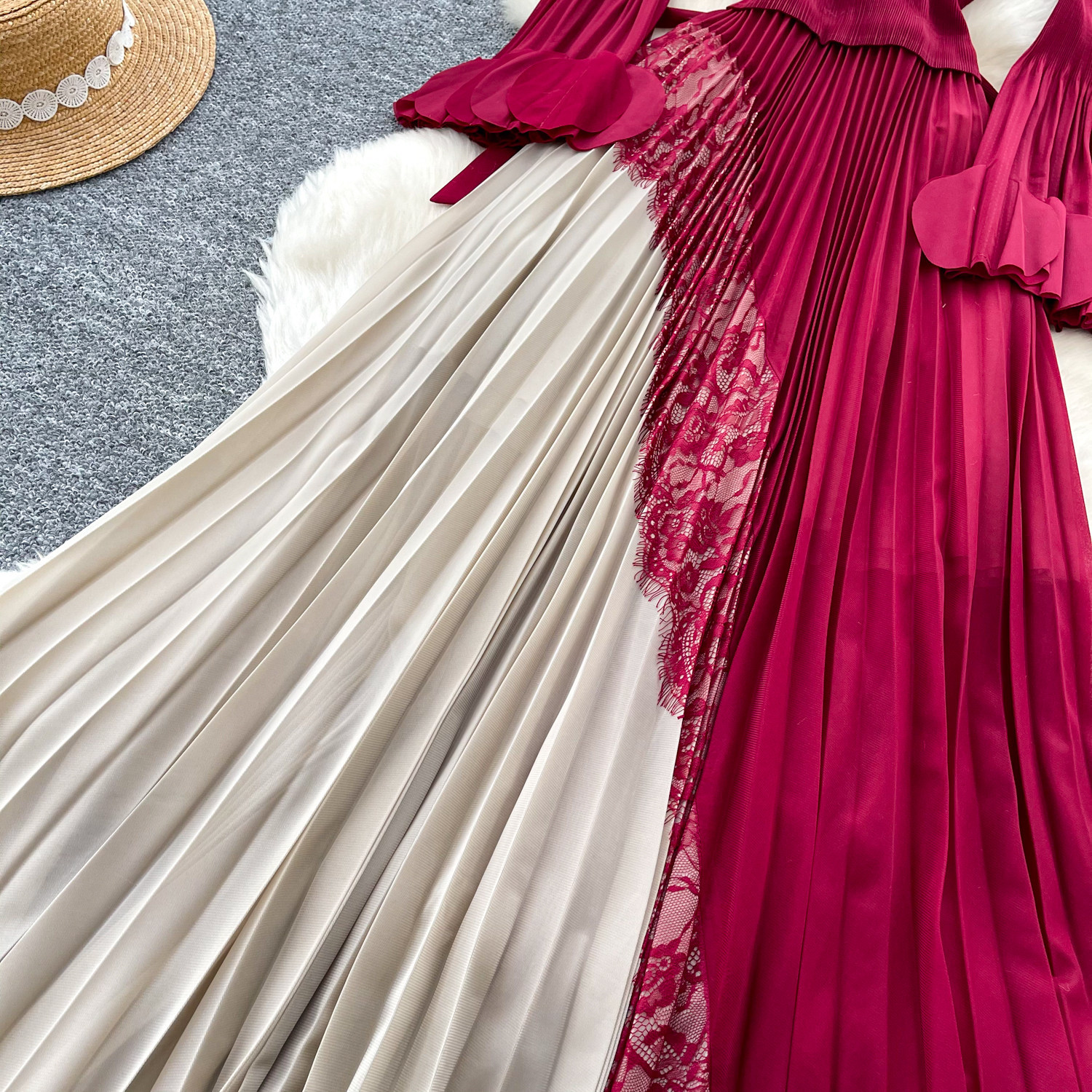Elegant V-Neck Floral Print Maxi Dress Wrap Style Flared Sleeves Ruffle Hem Office-Ready One-Size Fits US 4-12 Four Colors_ecoleips.com