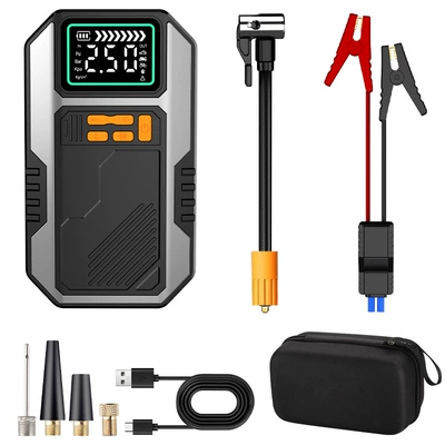 Hava nasosu Emergency Jump Starter 2-in-1 - 6000-mah-anti-fall-storage-bag-smart-clip-black-emergency-start-power-air-pump