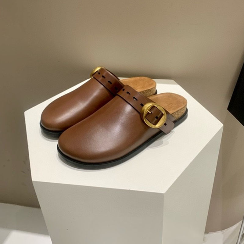 Leather women's slippers platform