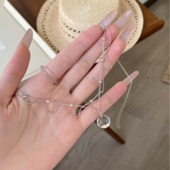 S925纯银法式白水晶蕾丝项链女轻奢精致时尚轻奢清冷感ins风首饰