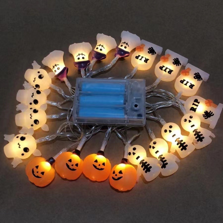 Nuevos productos transfronterizos creativos fantasma calabaza string decoración de Halloween batería escena festiva decoración de fiesta string de luces de colores