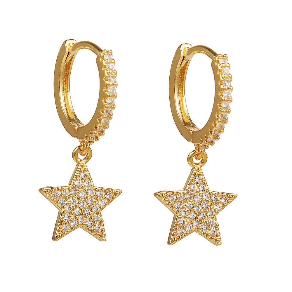 European and American style five-pointed star pendant copper zirconium stud earrings