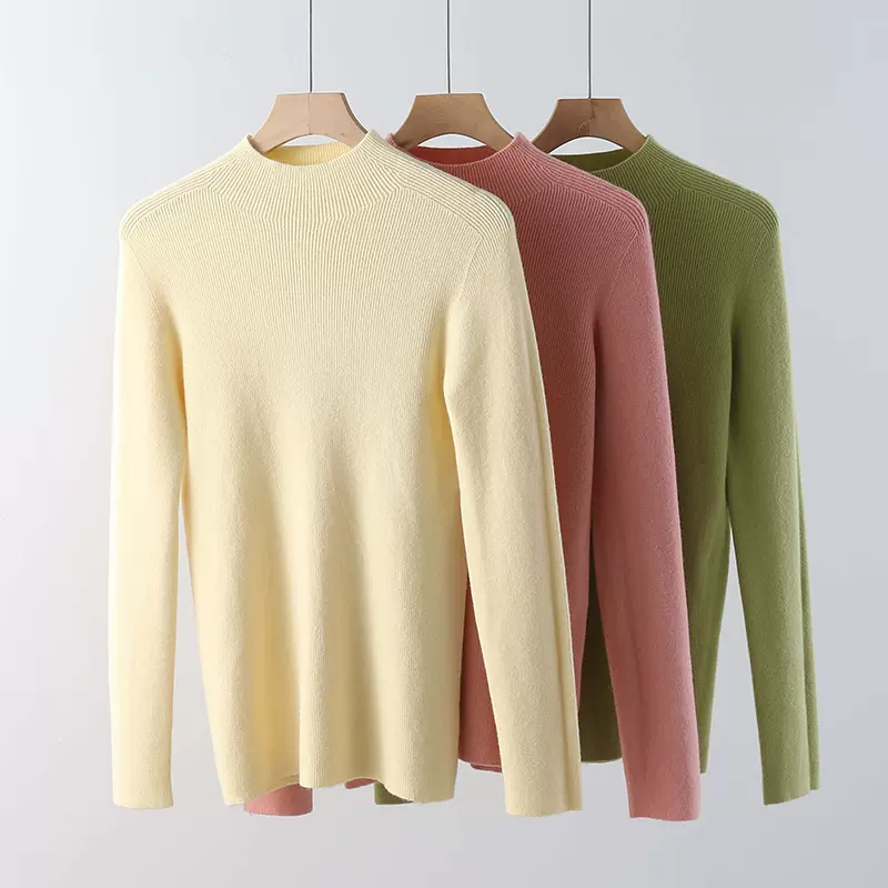 2025秋冬无缝一体女半高领针织衫修身百搭内搭打底毛衣女多色可选