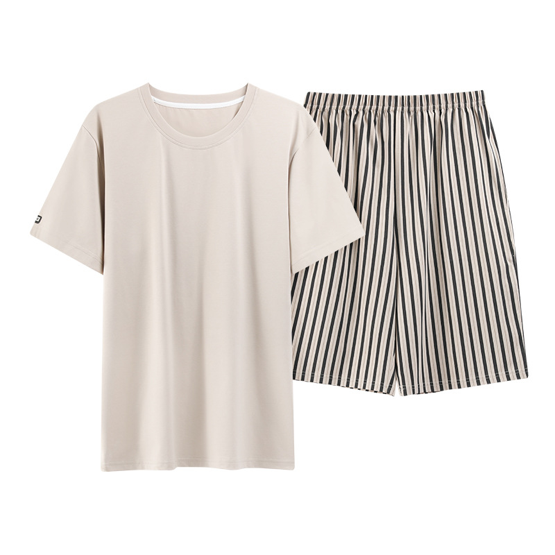 Pijamas de algodón para hombres verano 2025 nuevo cuello redondo de manga corta delgado verano se puede usar con ropa casera
