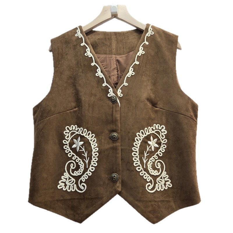 Retro estilo nacional sin mangas chaleco de mujer 2025 otoño nuevo cuello en V bordado suelto delgado chic cardigán superior image 5