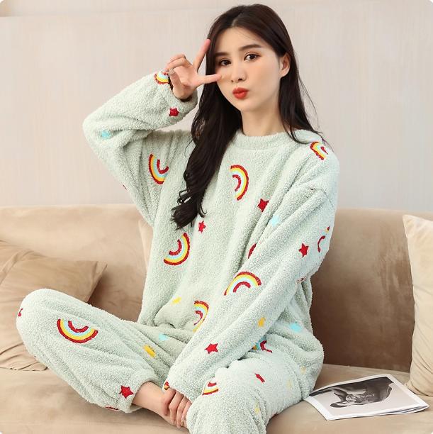 睡衣女士可外穿 2025年秋冬季加绒加厚珊瑚绒保暖家居服两件套装|undefined
